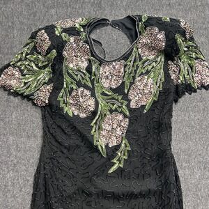 Scala Sequin Beaded Sequin Silk Dress Size XL Black Vtg 80s Black Floral